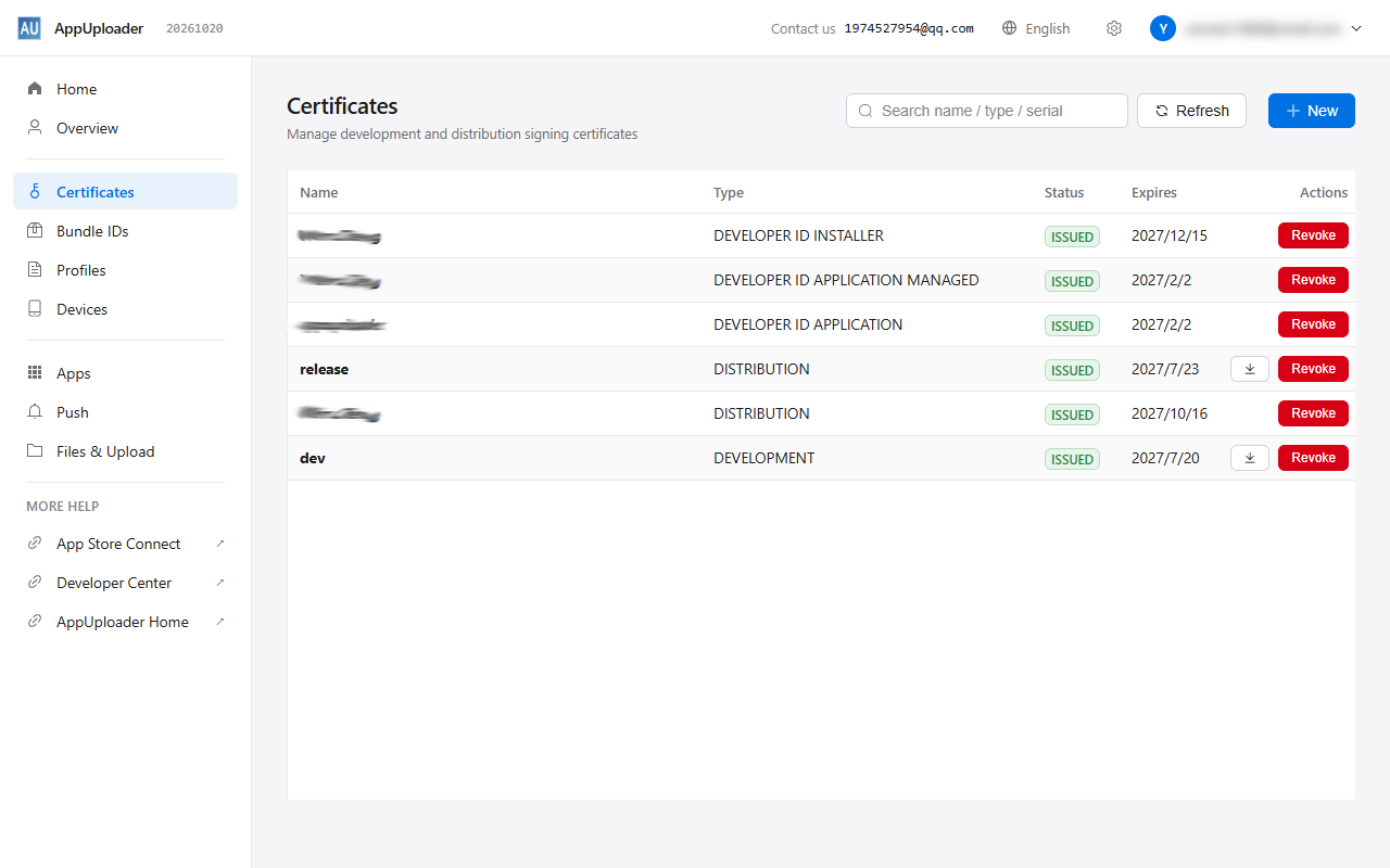 iOS certificates